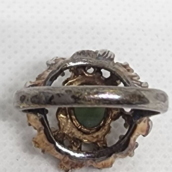 Vintage 18 Karat Gold Electroplated Nephrite & Glass Rhinestones Ring (6) - Picture 5 of 6